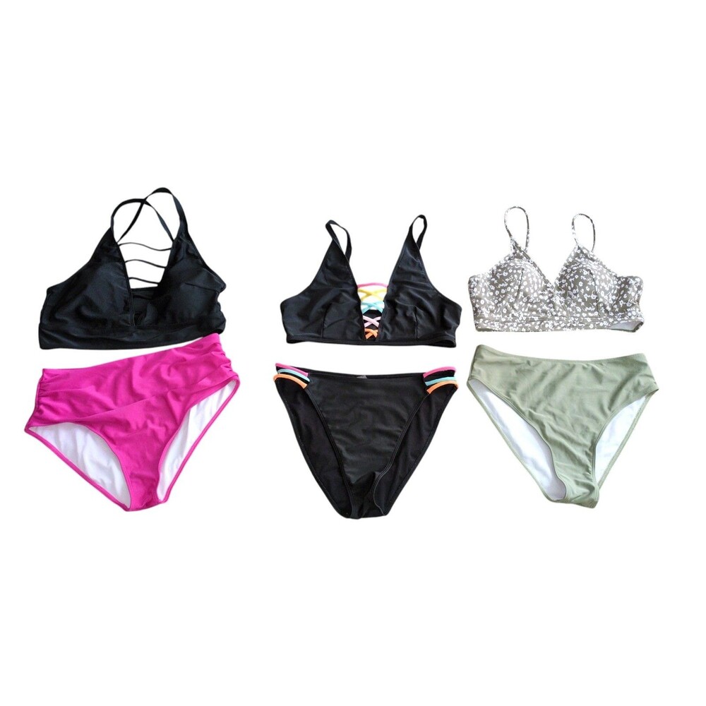 Women's 1XL Bikini 2 Piece Set High Waisted Adjustable Straps Lot of 6 Mix Match